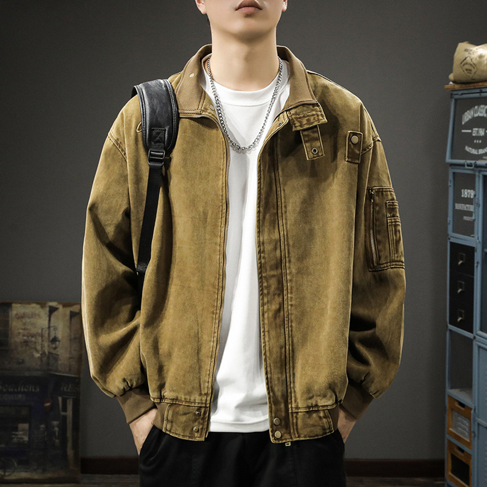 Хлопковая рабочая куртка с воротником-стойкой, мужская ретро-вышитая американская повседневная охотничья свободная куртка,Осень-зима