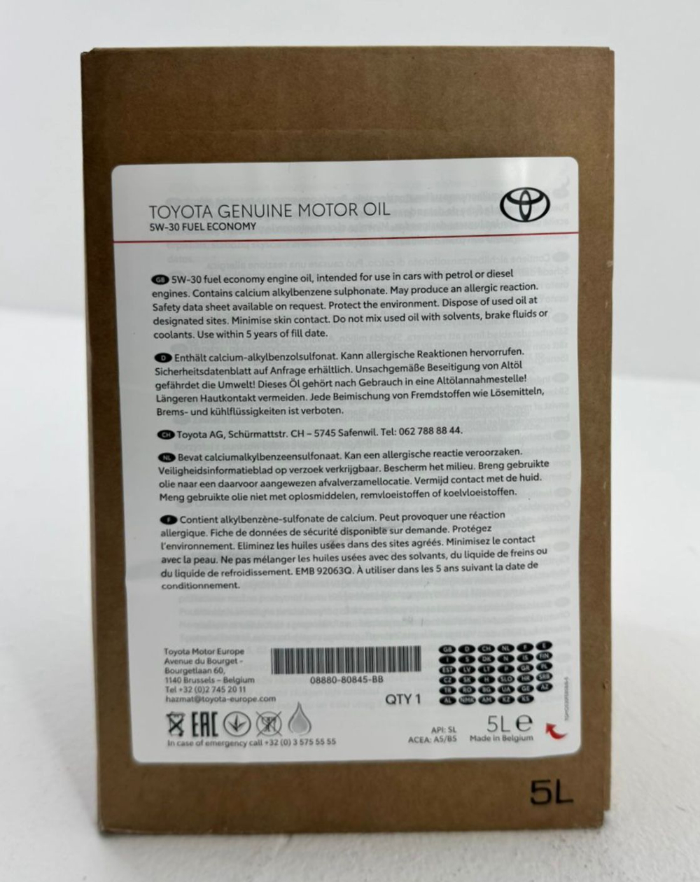 Моторное масло 5W-30 API SL/CF ACEA A5/B5 5л 08880-80845-BB 0888080845BB