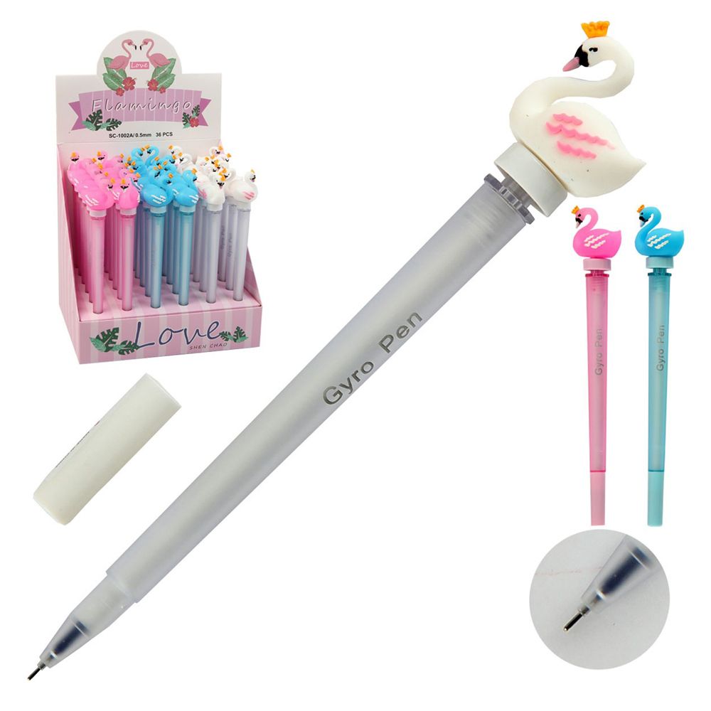 Ручка гелевая, Basir, синие чернила, серия "Фламинго", с резиновой вращающейся фигуркой, 36 шт Ручка гелевая, Basir, синие чернила, серия "Фламинго", с резиновой вращающейся фигуркой, 36 шт