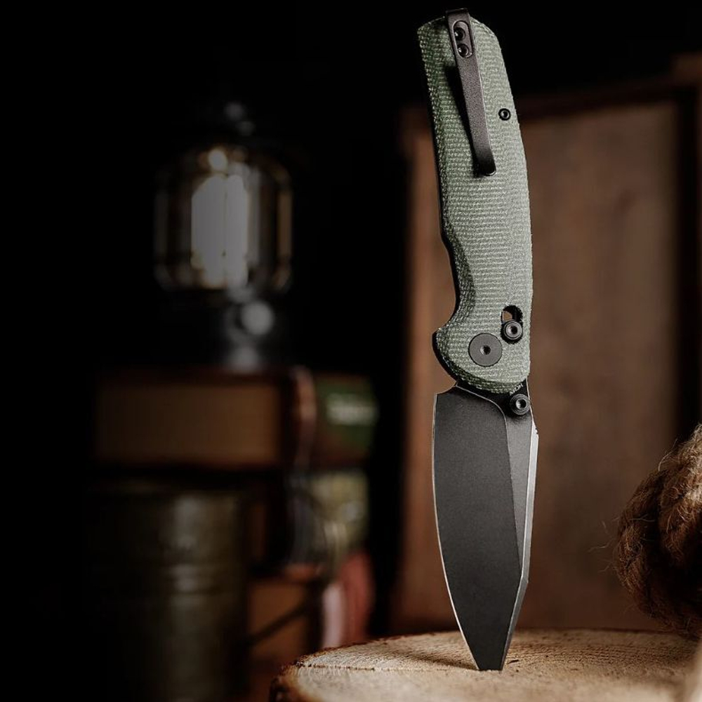 Складной туристический нож TRIVISA Hornet-04G клинок 14C28N рукоять micarta (черный-зеленый)