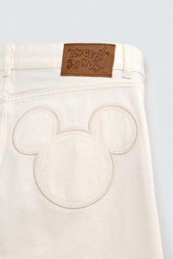 ZARA HARRY LAMBERT X DISNEY ДЖИНСЫ КЛЕШ, ЖЕЛТОВАТО-БЕЛЫЙ