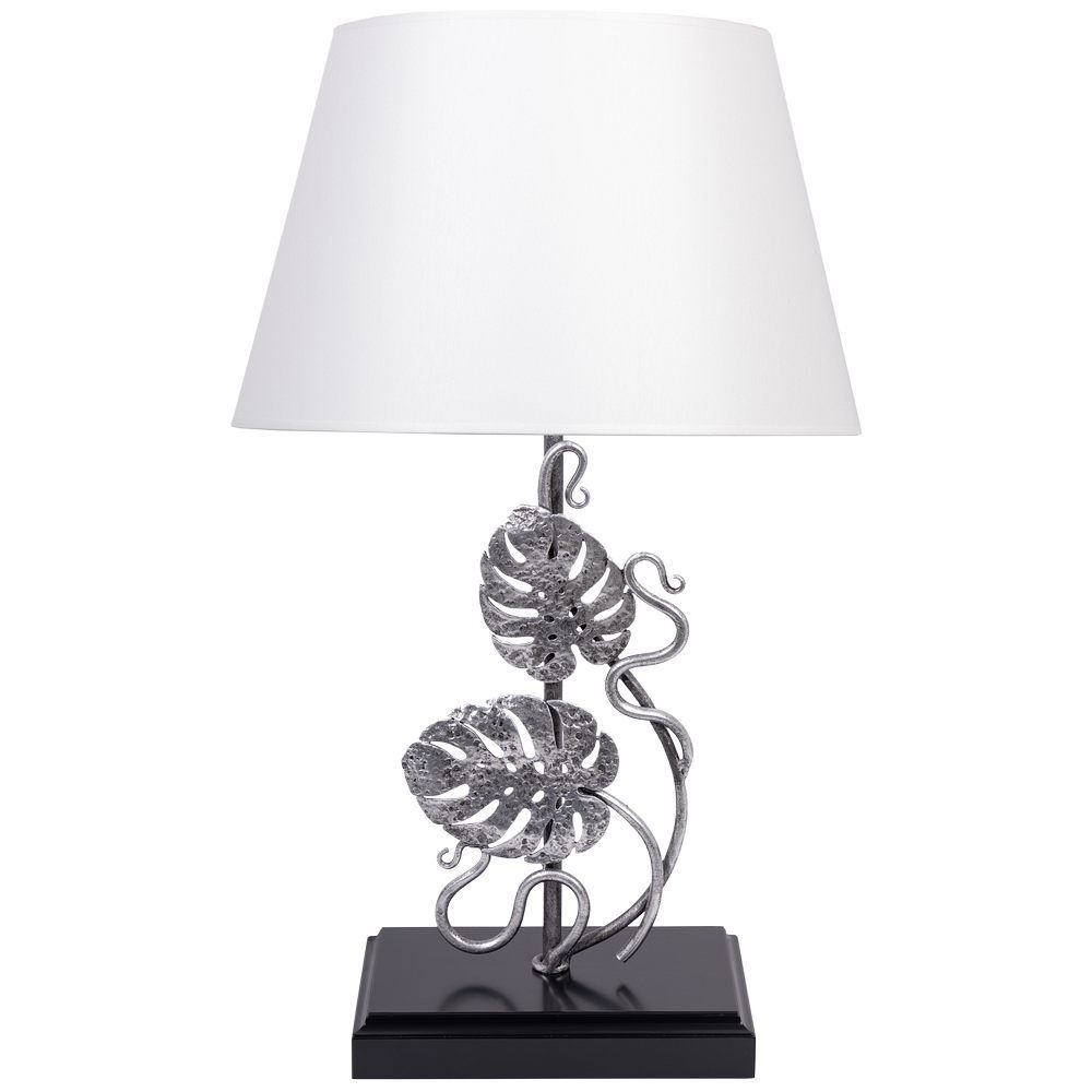 Настольная лампа Monstera Deliciosa (Монстера) Черный Античное серебро с абажуром Сити Белый