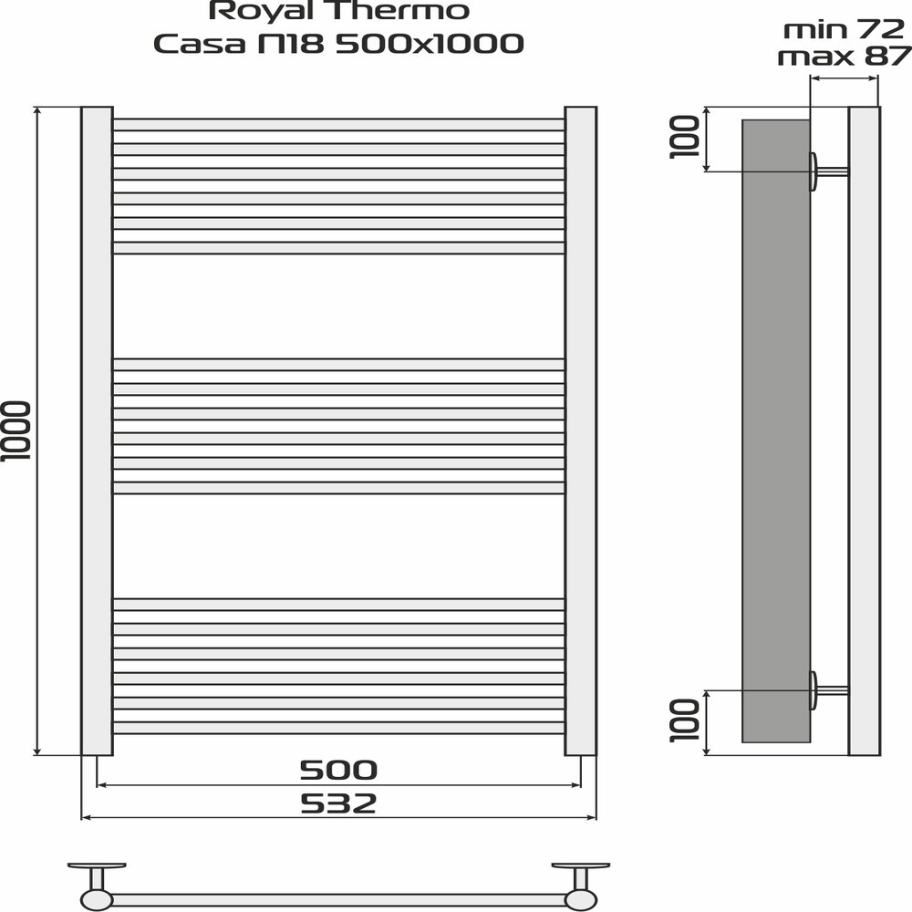 Полотенцесушитель Royal Thermo Casa П18 500х1000 черный