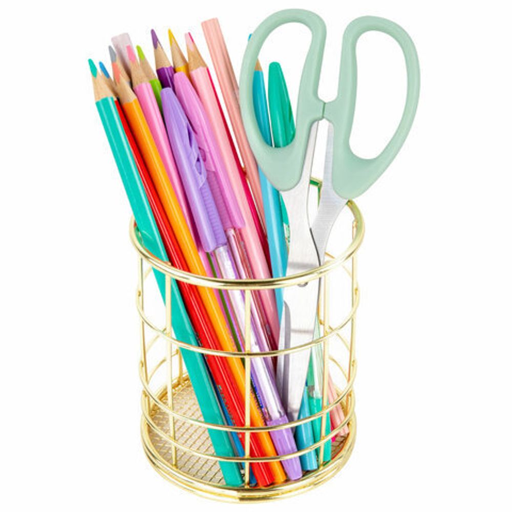 Органайзер стаканчик для косметики и мелочей MONTE VITA, металлический, 100х90 мм, золото, 272486