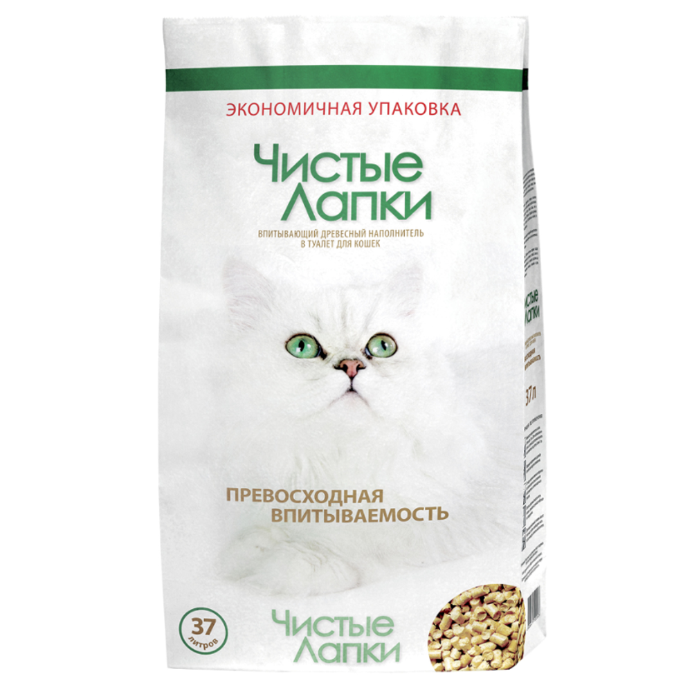 Чистые лапки 37 л древесный наполнитель для кошачьих туалетов