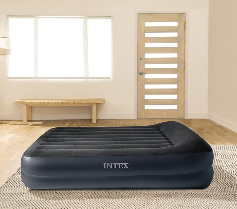 INTEX Кровать надувная флок Твин, 99х191х42см, с высоким подголовником, встр.электронасос, 64122NP