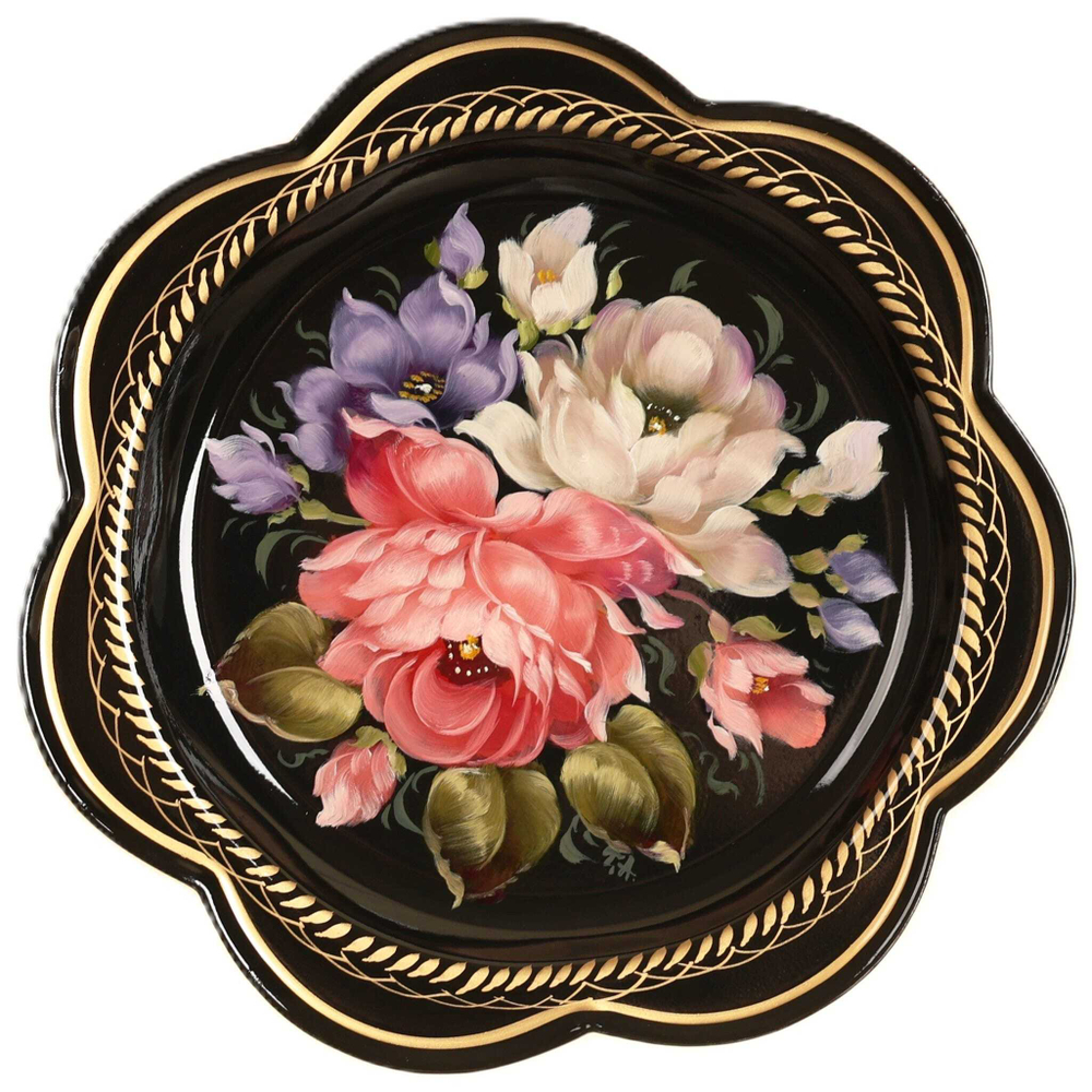 Жостовский поднос декоративный, размер 18 см (A1), металлический