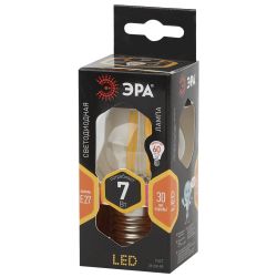 Лампа светодиодная ЭРА F-LED P45-7W-827-E27 7Вт филамент шар теплый белый свет Е27 | Филаментные декоративные