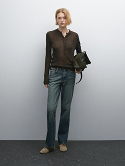 Massimo Dutti Джинсы из смесового хлопка с высокой посадкой, синий