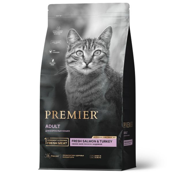 Сухой корм Premier Cat Salmon&Turkey Adult для кошек из свежего филе лосося с индейкой