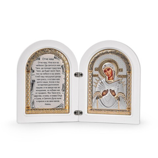 Складень, Семистрельная, Молитва, икона арочная, белое дерево 140x200