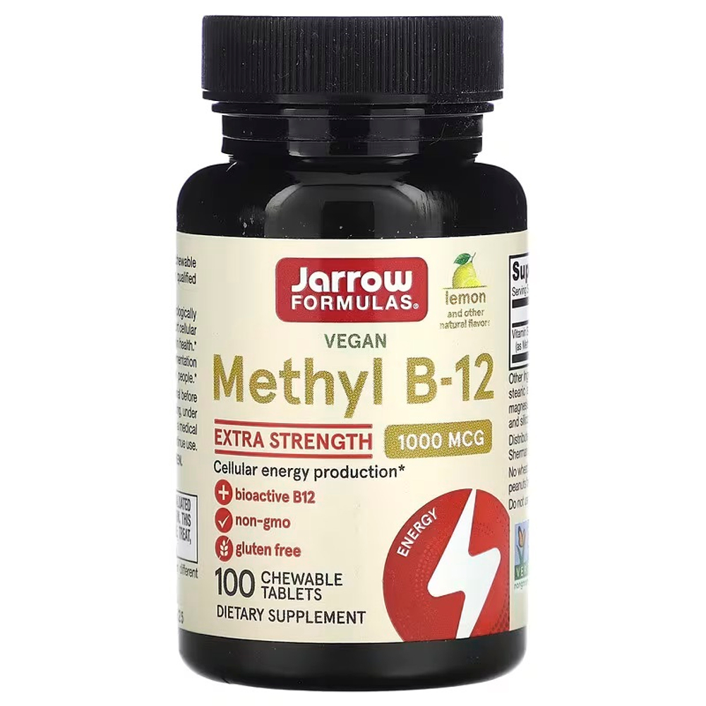 Jarrow Formulas, Methyl B-12, метилкобаламин, лимон, 1000 мкг, 100 жевательных таблеток
