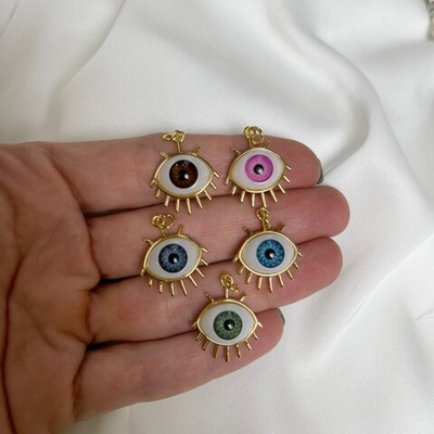 7882-зз Подвеска "Глаз" с эмалью 18*22мм, зеленый, позолота