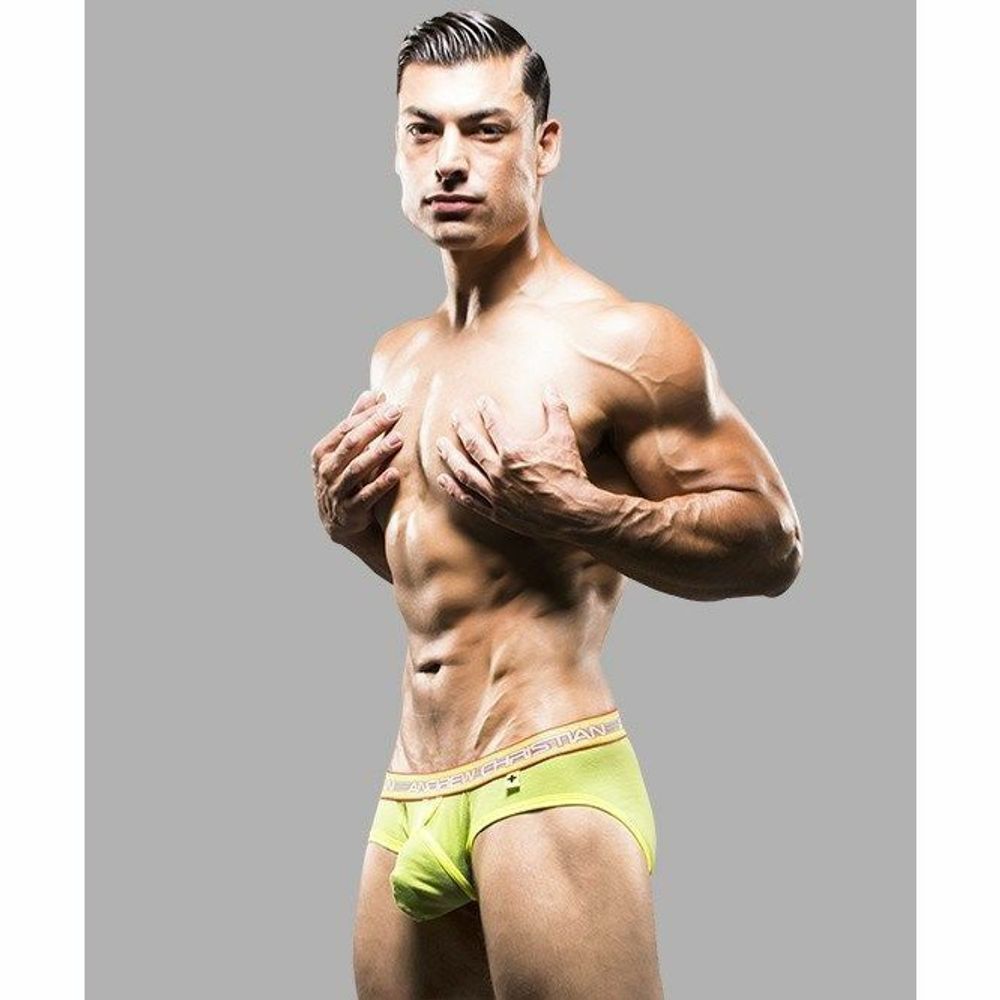 Мужские трусы брифы салатовые Andrew Christian Glow Elastic Push Briefs Green