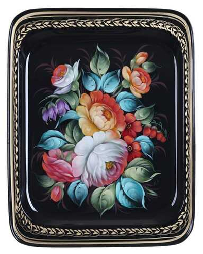 Жостовский поднос декоративный, размер 33х26 см (A13), металлический