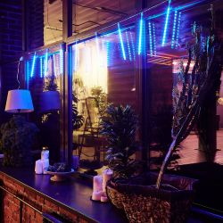 ULD-E2403-144-DTK BLUE IP44 METEOR Занавес светодиодный фигурный Падающие звезды. соединяемый. 2х0.3м. 8 подвесов. Синий свет. Провод прозрачный. TM Uniel.