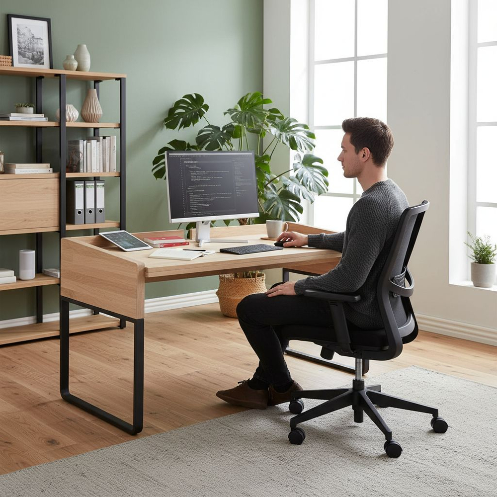 Стол компьютерный, 146х65х78, Ольтсдорф, письменный, раскладной, в стиле лофт, массив дуба, MAKOSA