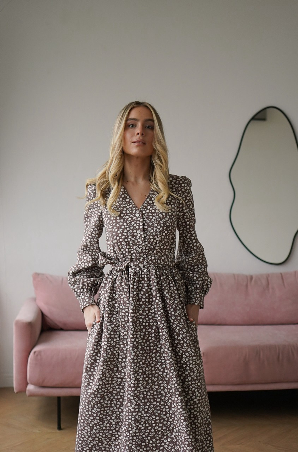 Платье Ева из фланели для беременных и кормящих мам, Мокко с цветами