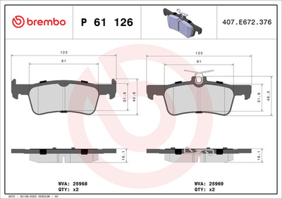BREMBO - P61126-BRB - Brake Pad Set, disc brake