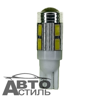 Светодиод 12V T10 10SMD 5730 WHITE LENS (без цок) Линза+2SMD+8SMD