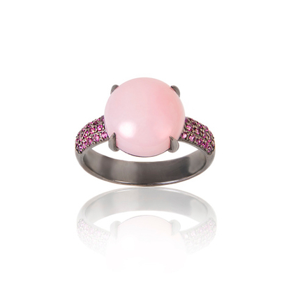 Кольцо с Розовым Опалом и Рубинами