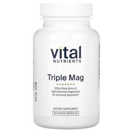 Магний Vital Nutrients, Triple Mag, 90 веганских капсул