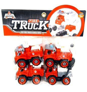 Набор машинок конструктор с отверткой 4в1 в пакете Пожарная техника