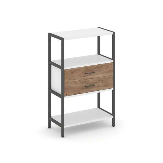 Shelf System Односекционный стеллаж трехярусный с ящиками SN.STM-312 Белый/Дуб Табак/Металл Антрацит