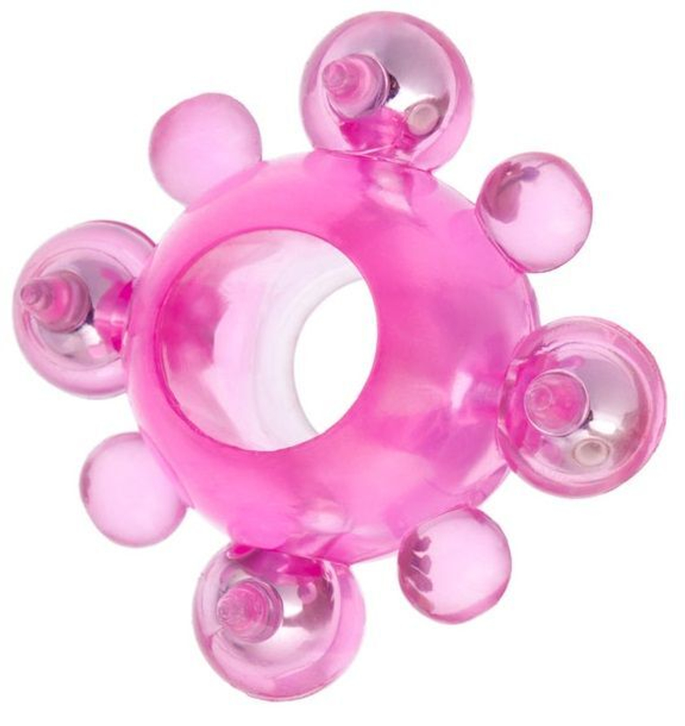 Розовое эрекционное кольцо c бусинками