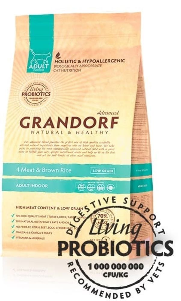 GRANDORF CAT 4 Meat&amp;Rice PROBIOTIC INDOOR (4 мяса с рисом и пробиотиками для кошек) 400 гр.