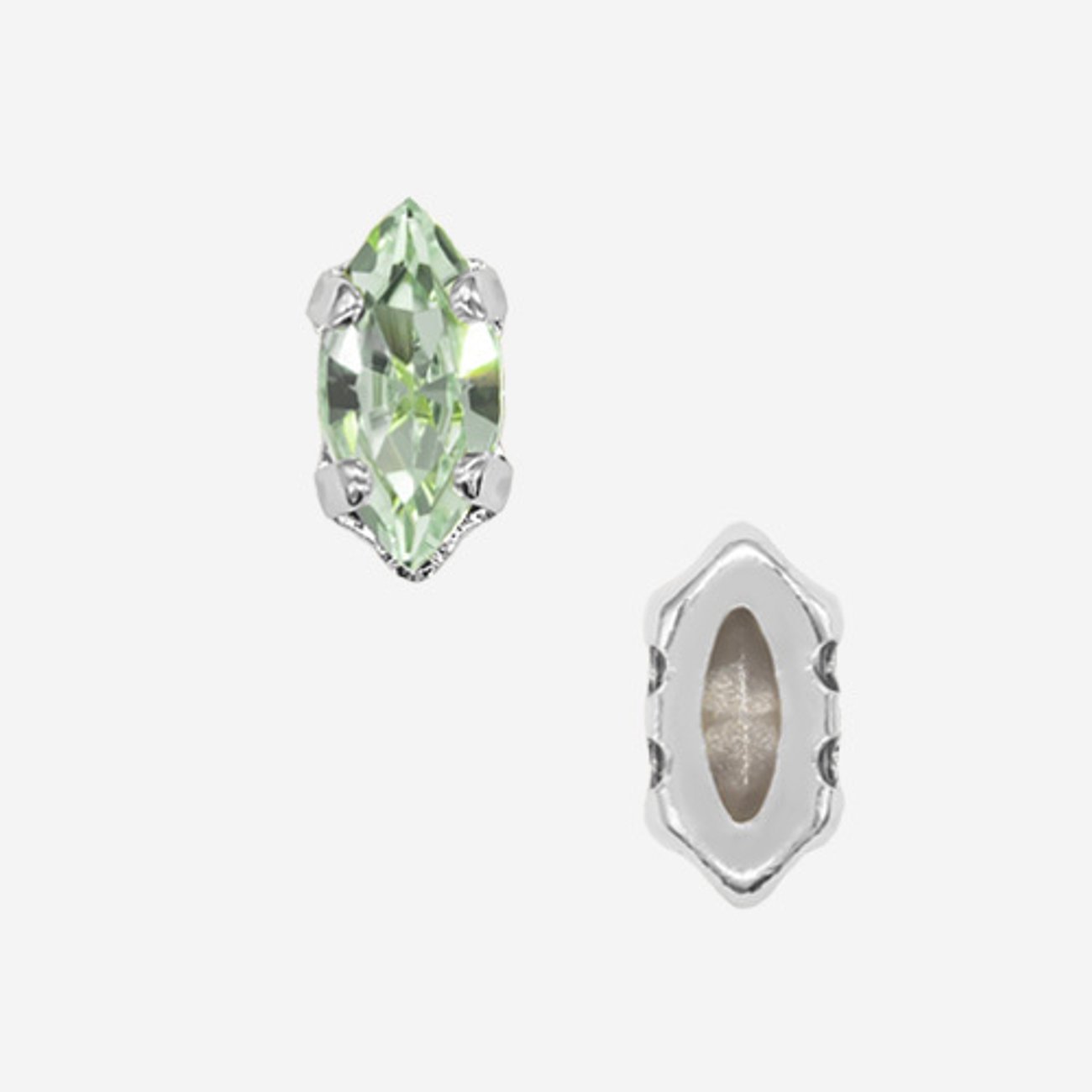 Кристалл Маркиз (Marquise Fancy Stone) в цапах, оттенок "Хризолит"/"Chrysolite", 6*3мм, родирование