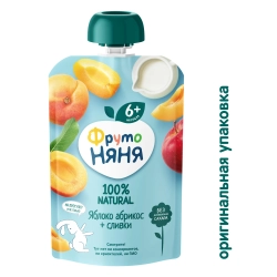 Фрутоняня пауч пюре из яблок, абрикос со сливками 90г с 6 месяцев
