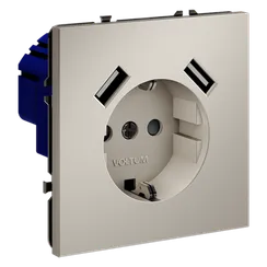Розетка встраиваемая VOLTUM S70 с заземлением и защитными шторками, 16А, с USB, A+A, (кашемир)