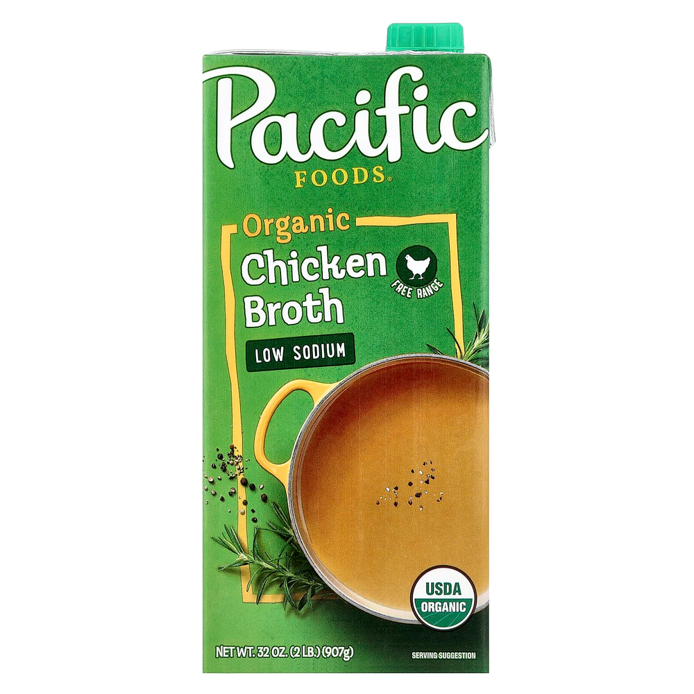 Pacific Foods, органический куриный бульон из курицы, с низким содержанием натрия, 907 г (32 жидк. унции)