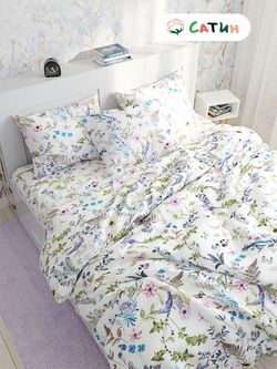 Постельное белье Milky Garden "Каролина (сатин)" семейное  Наволочка 50х70 см 2 шт  Простынь на резинке 160х200 см  Пододеяльник 145х215 см(2шт)