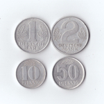 Набор монет. Германия. ГДР. 4 шт. 1,2 марки. 10,50 пфенинг 1957,62,71,68 гг. Большой герб. XF