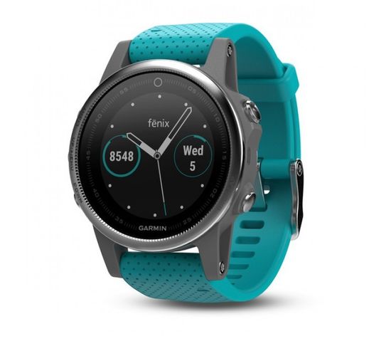 Cпортивные смарт часы Garmin Fenix 5S - серебристые с бирюзовым ремешком 010-01685-01