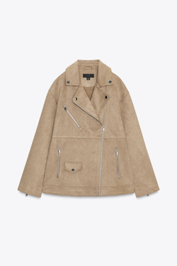 ZARA КУРТКА-КОСУХА ИЗ ИСКУССТВЕННОЙ ЗАМШИ, РЫЖЕВАТО-КОРИЧНЕВЫЙ