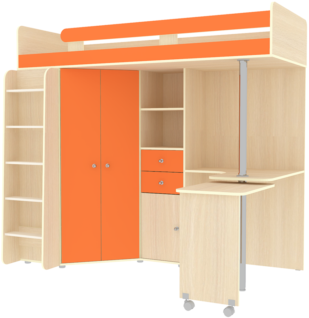 Кровать-чердак КарИВи М85  Дуб Молочный Оранжевый
