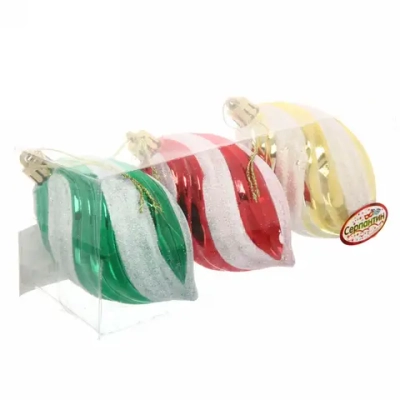 Ёлочные игрушки «Капля снежная полоса» 8см микс цветов (набор 3шт)