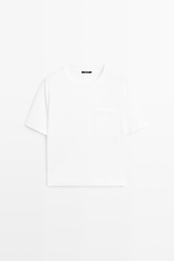 Massimo Dutti Футболка с коротким рукавом и карманом, экрю