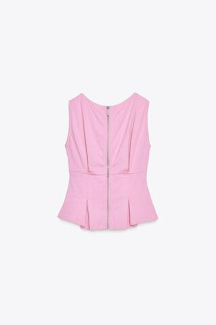 ZARA ФУТБОЛКА СО СКЛАДКАМИ И МОЛНИЕЙ, РОЗОВЫЙ