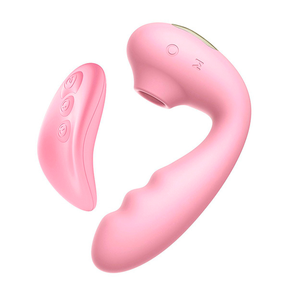 Розовый вибратор 13см с вакуумной стимуляцией и пультом ДУ BeYourLover Tara Pink TW05R