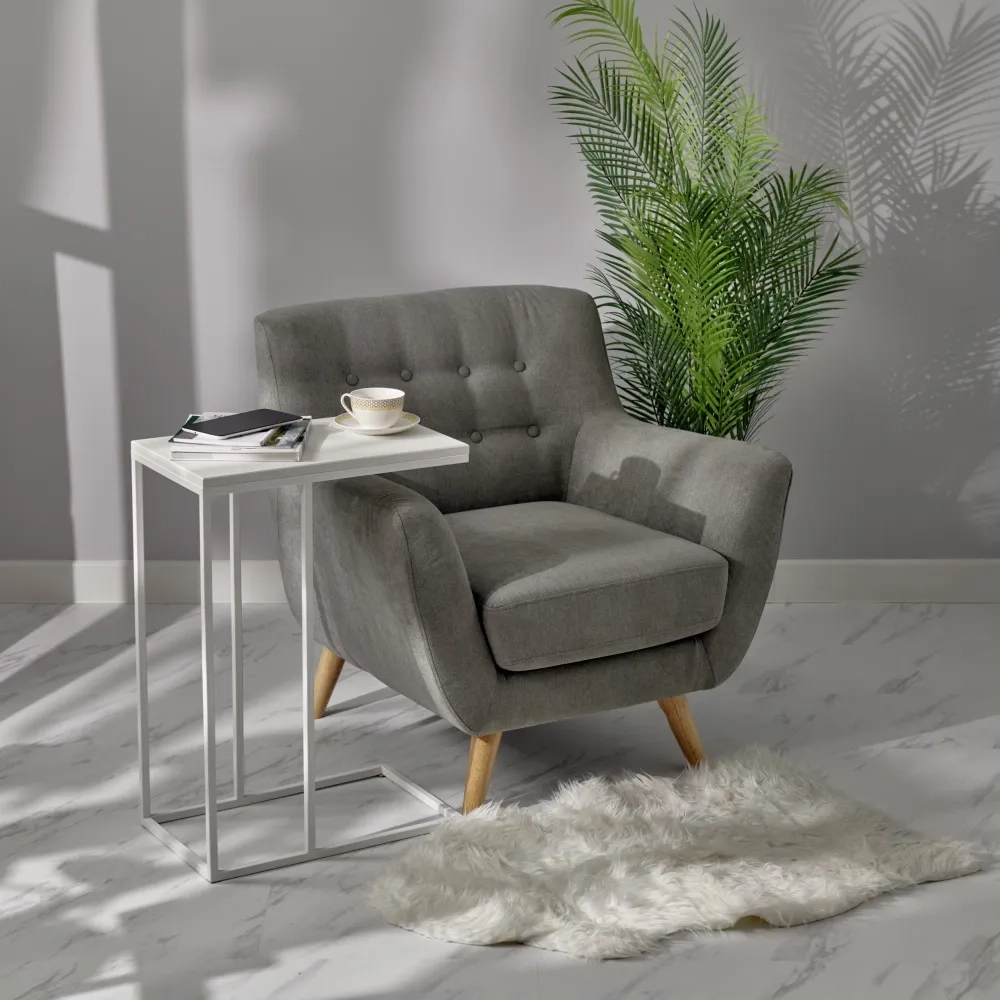 Придиванный столик Loft 50x30см, белый мрамор с белыми ножками