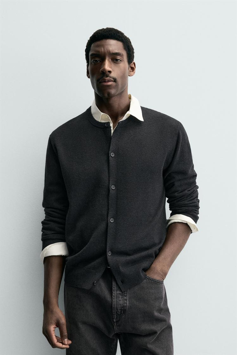 ZARA КАРДИГАН ИЗ СМЕСОВОЙ ШЕРСТИ, АНТРАЦИТОВО-СЕРЫЙ