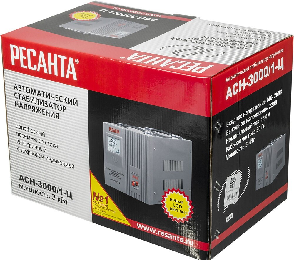 Стабилизатор напряжения Ресанта АСН-3000/1-Ц, Однофазный, 3кВт