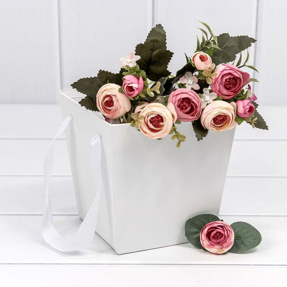 Коробка Ваза для цветов 14.5х14.5х15 см с ручками (Белый)