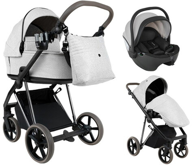 Детская коляска Roan Sol Vintage Luxury 2.0 3 в 1 с автокреслом Pituso Baesa Pro Black,Beige Canopy PIX/50/L Pixel/Light/Black/руч.Cappuccino