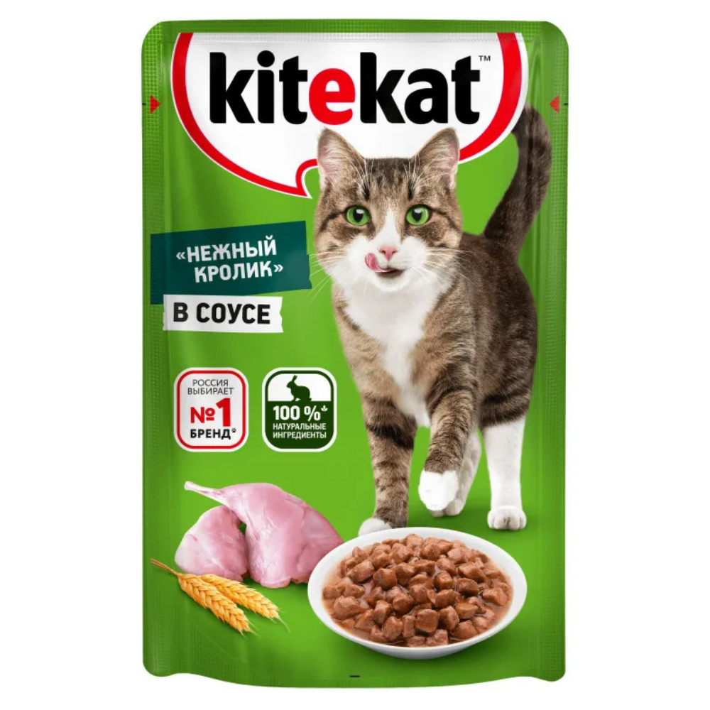Влажный корм Kitekat для кошек кролик в соусе 85 гр