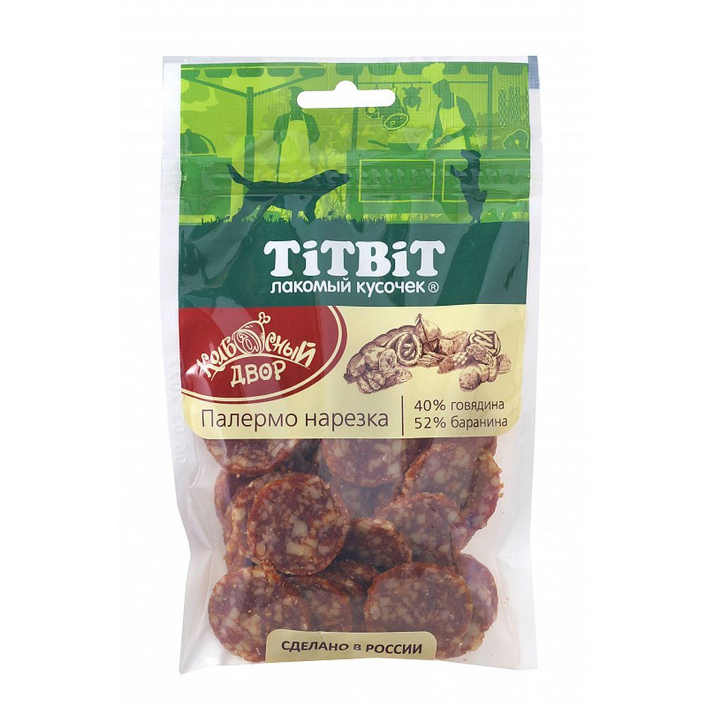 Лакомство для собак TitBit Палермо нарезка, Колбасный двор, пакет 80 г Лакомство для собак TitBit Палермо нарезка, Колбасный двор, пакет 80 г
